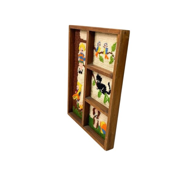 Vintage Needlepoint Childrens Room Kids Framed Climbing Tree Cat Nursery - Picture 5 of 10